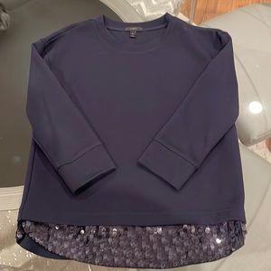 JCrew Scoop Neck Sweater with Sequin Trim in Navy